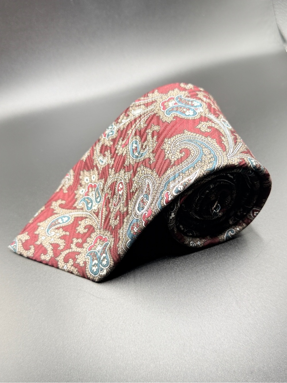 Vintage Pierre Cardin Paris Silk Paisley Tie Gt. Britain Burgundy Teal Accents